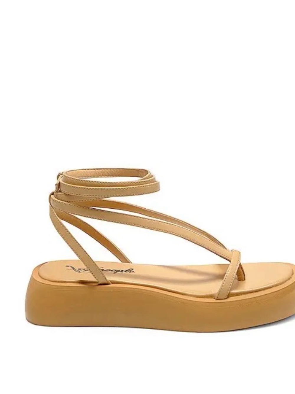 Free People Tan Ankle-Wrap Platform Sandals